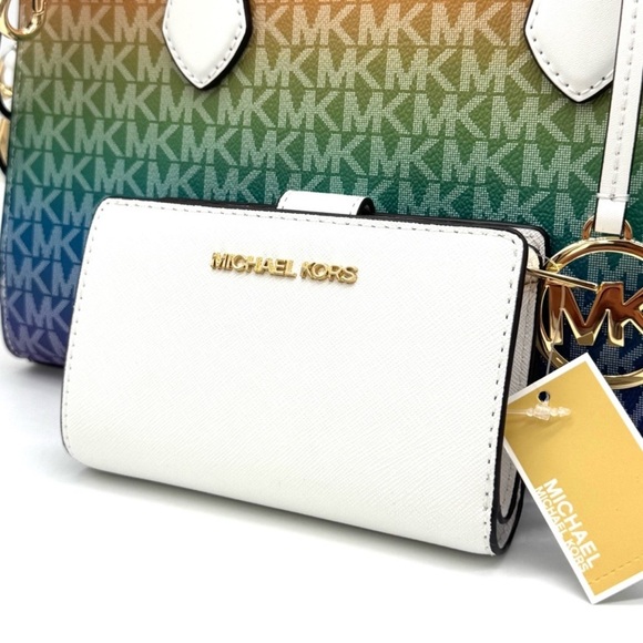 Michael Kors Medium Sheila CZ Satchel Bag & Matching Bifold Wallet Rainbow - Picture 7 of 11